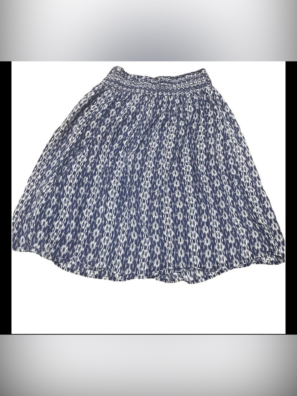 Faded Glory Navy & White Printed Smocked-Waist Mini Skirt